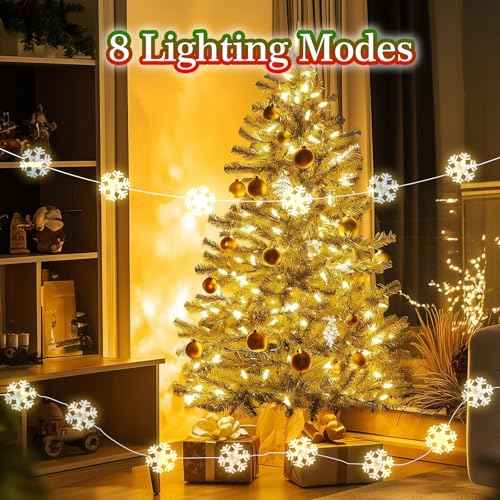 kolpop 2 Pack 50 LED Fairy Lights Battery Operated with Timer, Transparent Snowflakes String Lights Battery Powered with Remote Control Waterproof for Indoor Outdoor Christmas Decorations