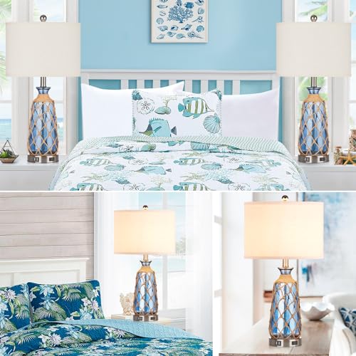 Ruzectt 25.5" Coastal Glass Table Lamps Set of 2, 3-Way Dimmable