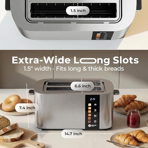 Balter 4-Slice Wide Slot Toaster with Bagel Function, Stainless Steel - Variation: Stainless Steel / 4 Slices