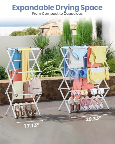 APEXCHASER White 3-Tier Clothes Drying Rack No Install Expandable Laundry Stand