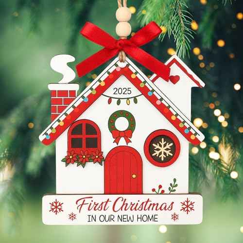 New Home Ornament 2025 ? First Christmas in Our New House ? Cute Wooden Layered Housewarming Gift ? Christmas Ornament Keepsake for Couples, Friends, or Family