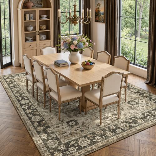 Brown 8x10 Area Rug for Living Room & Bedroom - Washable Non-Slip Vintage Style