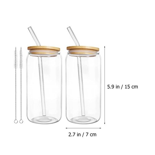 ARTIBETTER 18Oz Glass Water Cups with Bamboo Lids and Glass Straws 2-Pack Clear Reusable Drinking Cups for Coffee Tea and Cold Beverages