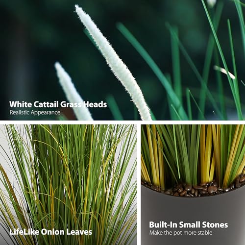 4ft Artificial Cattail Reed Grass Plant - 2 Pack Fake Onion Grass Decor