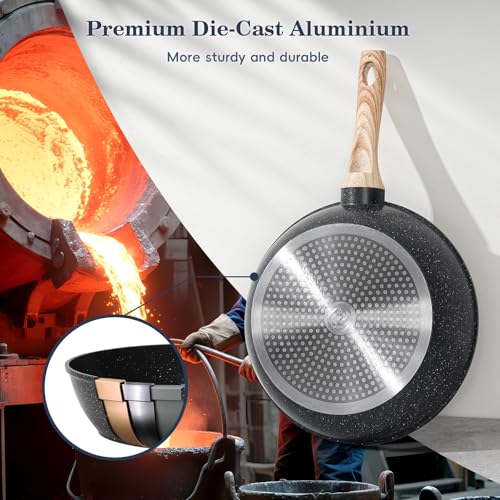 Non-Stick Pots and Pans Set - 12 Pieces Black Granite Induction Cookware - Variation: Black / 12 Pieces