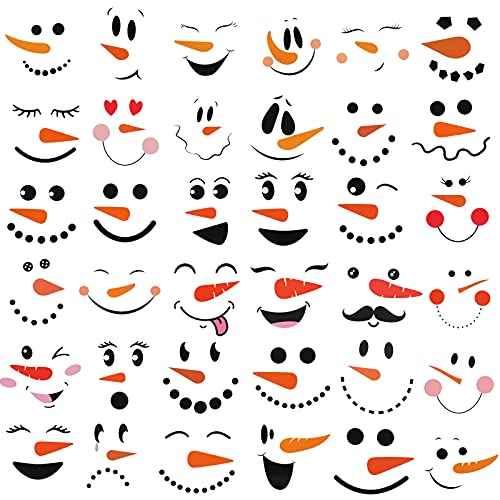 36 Pcs Snowman Faces Christmas Vinyl Stickers for Crafts Snowman Face Decals Glass Water Bottles Window Sticker Art Wall Decor for Christmas Party Supplies Home Decoration