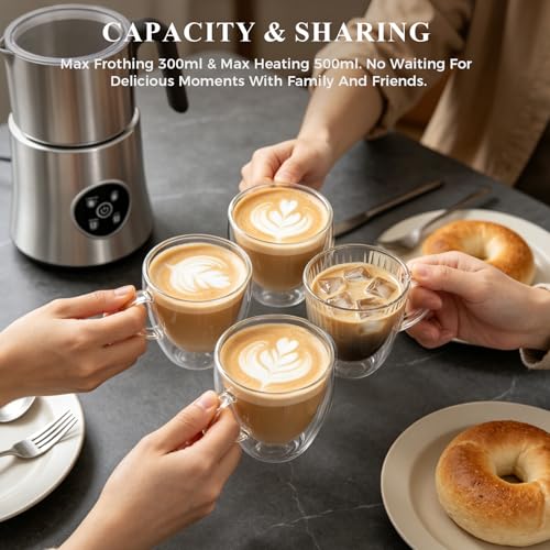 Milk Frother and Steamer 4-in-1 Electric Foam Maker with Detachable Stainless Steel Jug - Stainless Steel