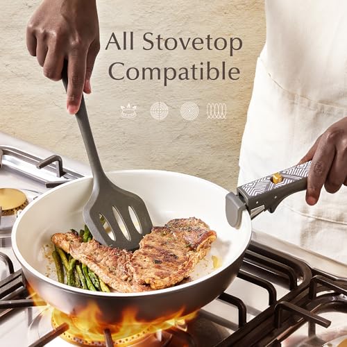 Ceramic Cookware Set with Detachable Handles - Charcoal, 21 Pieces