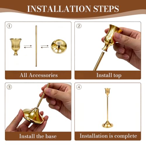 FrutPunch 6-Piece Brass Gold Taper Candle Holders Set (2x each of 6.3, 7.5, 8.8 in) – Vintage? Modern Wrought Metal