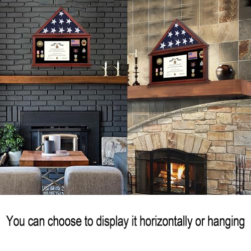 Military Flag Display Case - Pentagon Mahogany for 5' x 9.5' Flag - Wall & Table Mount