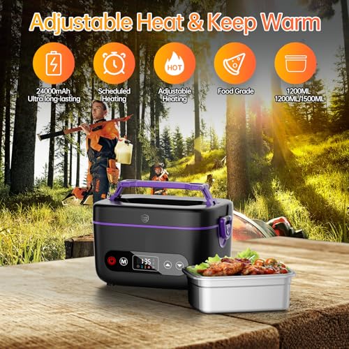 UEMNZCXX 2X1.2L Cordless Electric Heated Lunch Box Purple with Dual Insulated Bag