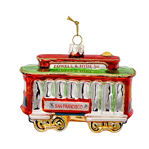 Kurt Adler Glass San Francisco Cable Car Ornament - Holiday Decor, 6 Inches