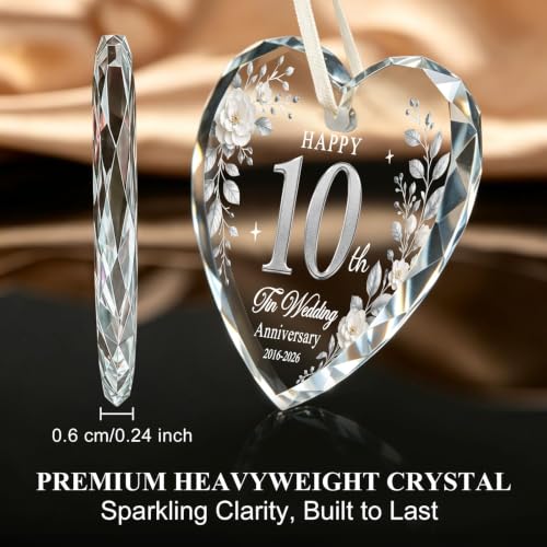 Chrifansi White 10th Anniversary Heart Glass Ornament - Wedding Keepsake 2026