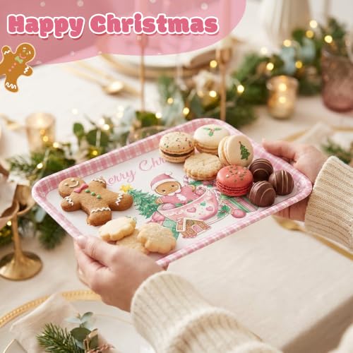 Christmas Serving Trays 3Pcs Pink Merry Christmas Reusable Melamine Platters - Holiday Party Decor