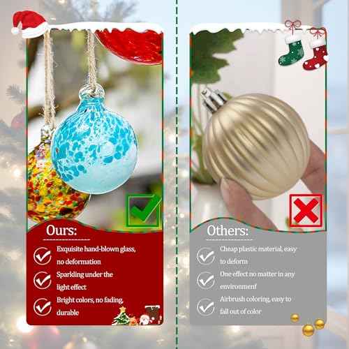 Hand Blown Glass Gazing Balls for Garden Hanging Friendship Balls Christmas Ball Ornaments for Xmas Tree Decoration (Blue - B)