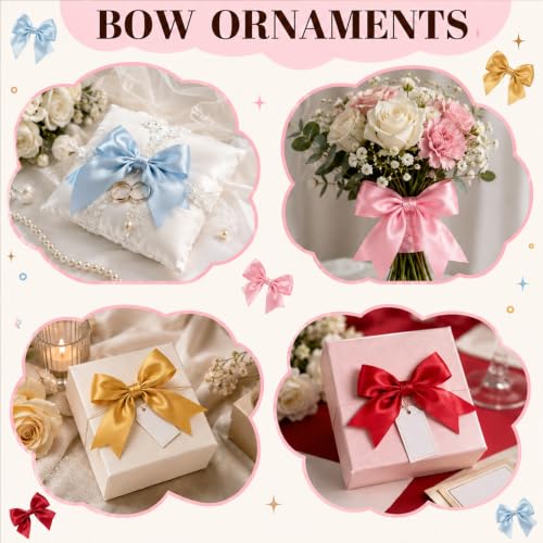 50 Pieces Red Bows Gift Wrap Mini Satin Ribbon 3.3 Inch Ornaments for