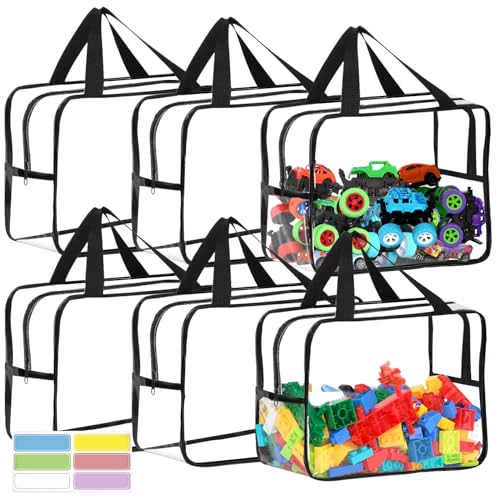XL Waterproof Toy Storage Bags with Labels - Black, 6 Pack