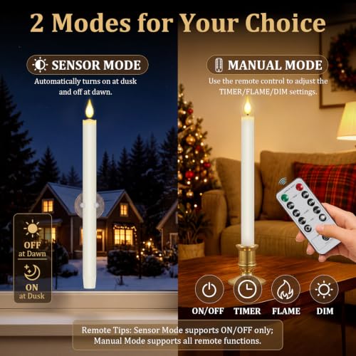 Qmioti 10 Pack Dusk-to-Dawn Window Candles with Sensor, Remotes & Holders - Variation 10