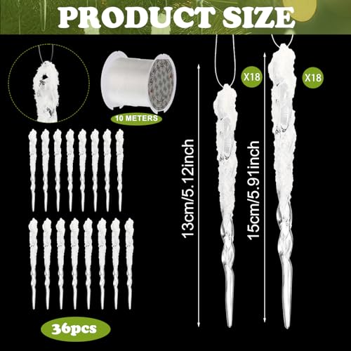 Cinnvoice 36 Pcs Acrylic Icicle Christmas Tree Ornaments Frosted Drop Decor, 4.7-5.1 Inches