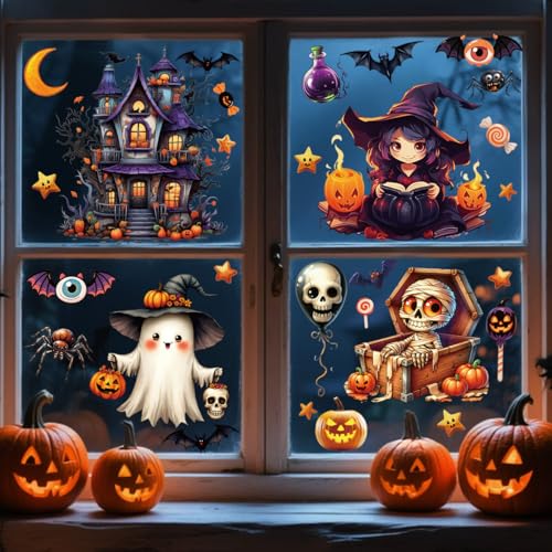 10 Sheet Halloween Window Clings Cute Window Decorations for Glass Windows, Halloween Window Stickers Decals for School Home Office Party Supplies
