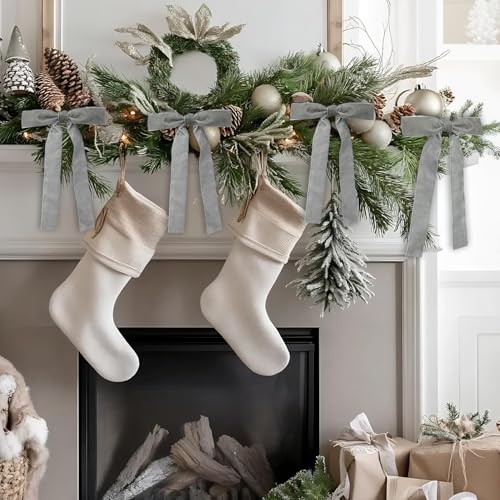 Artmag 24Pcs Velvet Christmas Bows 5x7 in Grey for Wreaths, Doors & Gifts