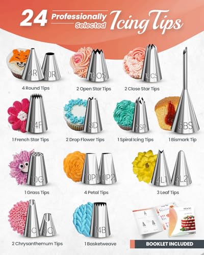 RFAQK 700-Piece Cake Decorating Kit with Pans, Turntable, Tips, Fondant Tools & More