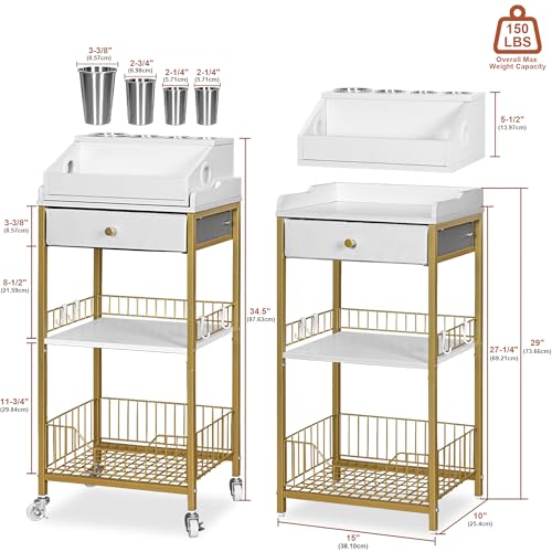 NauwaBarn Gold Makeup Organizer Cart with Detachable Hair Tool Holder