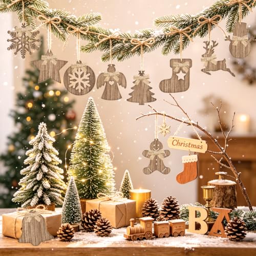 Sophena 10Pcs Wooden Christmas Ornaments Set - Brown Large Snowman Gingerbread Tree Decor