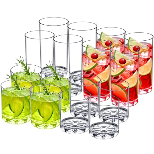 12 & 16-Ounce Plastic Tumblers Set of 16 BPA-Free Shatterproof Reusable Glasses