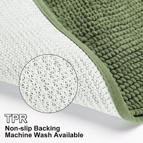 Urvoix Sage Green 3-Piece Bathroom Rug Set Non-Slip Chenille Bath Mat