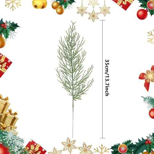 Alpurple 25 PCS Artificial Pine Branches-13.7 Inches Fake Greenery Plants Pine Sprigs-Faux Pine Leaves Picks for DIY Garland Crafts Christmas Embellishing and Home Garden Decoration (25PCS)