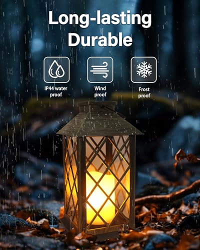 Bronze 14'' Solar Lanterns 2 Pack Waterproof Tempered Glass Outdoor Decor