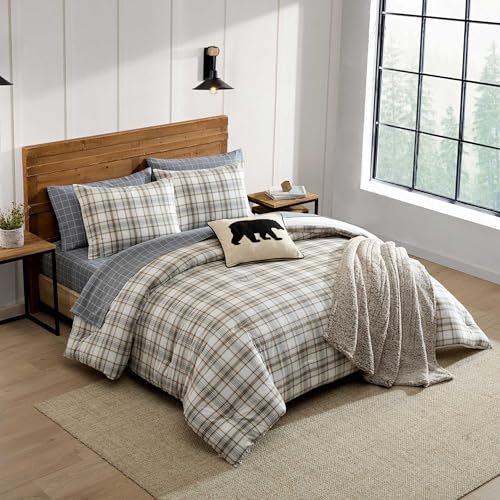Queen Size Comforter Set with Shams - Ashland Plaid Brown - Rustic Bedding
