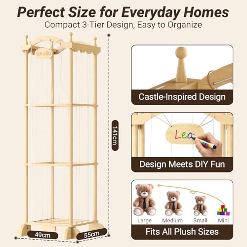 COSYLAND Wooden Castle Plush Toy Storage Organizer for Kids Room — Large Kids Toy Bin