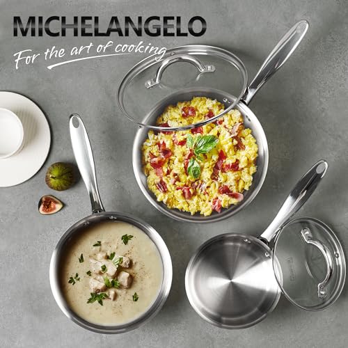 MICHELANGELO 3-Piece Stainless Steel Pot Set with Tri-Ply Bottom - 1QT, 2QT & 3QT