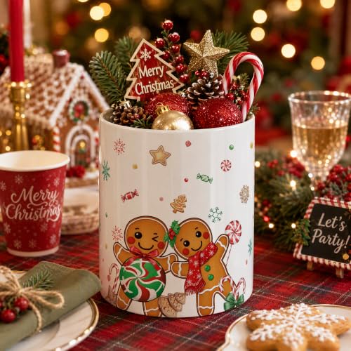 Gingerbread Man Ceramic Utensil Holder - Christmas Farmhouse Kitchen Decor
