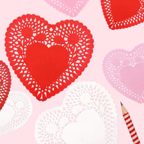 Mufanyu 108 Pcs Heart Shaped Paper Doilies 4-6-8 Inch Multi-Color Valentine's Day Decorations
