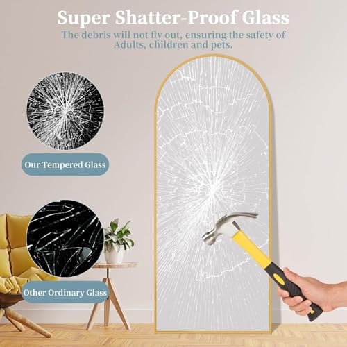 Gold 56x14 Full Length Floor Mirror with Stand - Arched Full Body Mirror