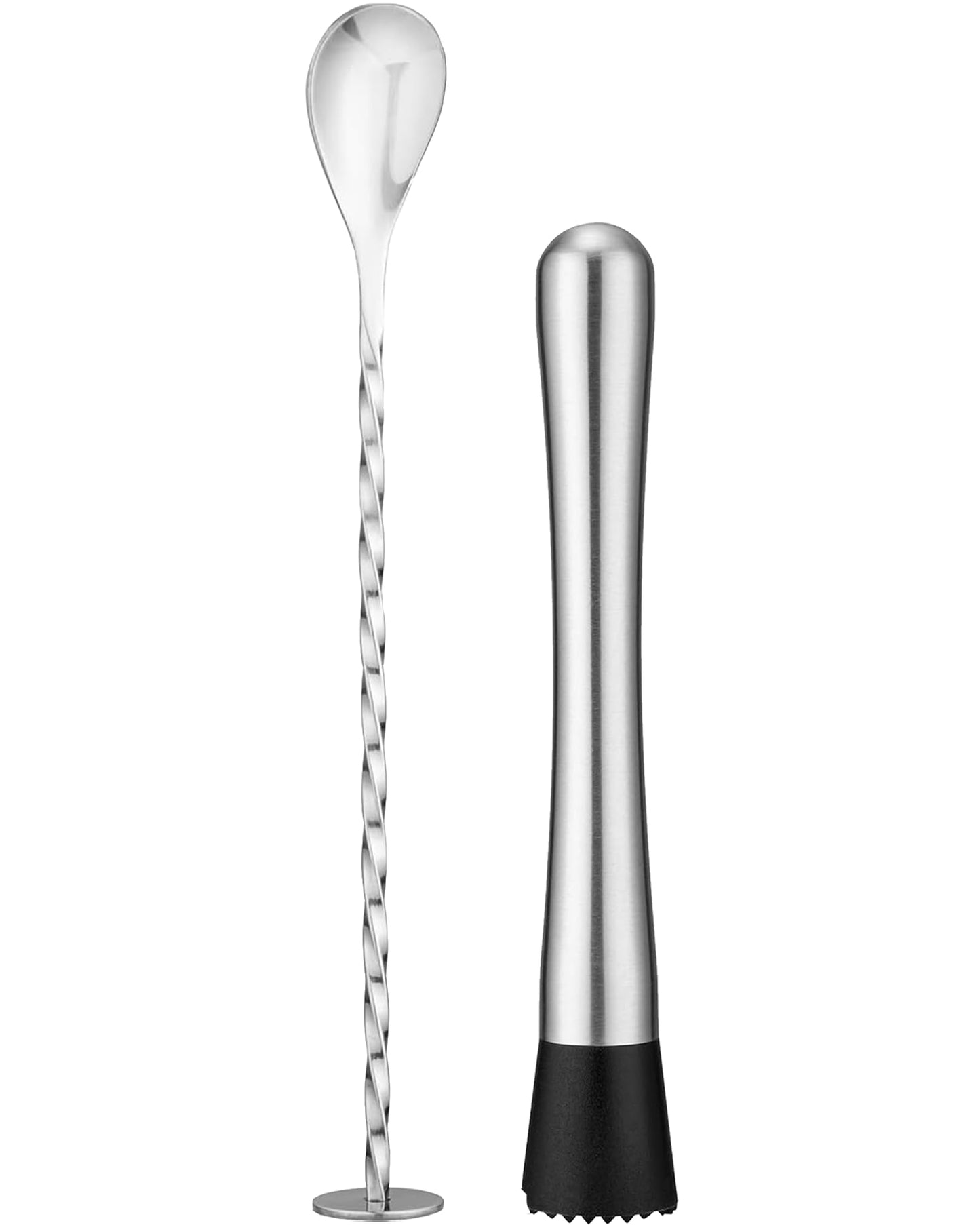 Stainless Steel Cocktail Muddler & Mixing Spoon Set — 10 Inch Bar Tool Kit for Home Bartenders, Ideal for Mojitos, Margaritas, Mint & Fruit Cocktails, Silver