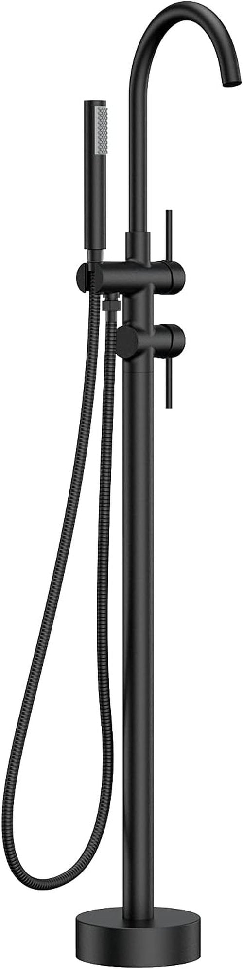 FORIOUS Freestanding Tub Faucet - High Flow Brass Bathtub Filler with Handheld Shower Mixer | Matte Black