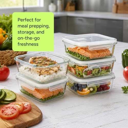 PrepNaturals 5 Pack 30oz Glass Meal Prep Containers - 1 Compartment Variation