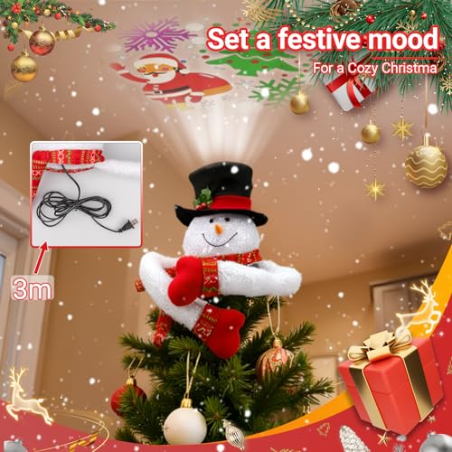 Snowman Christmas Tree Topper with Lights & Snowflake Projection
