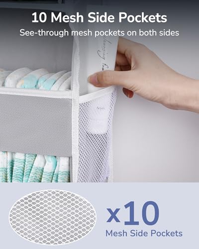 Grey Over Door Organizer with 5 Large & Mesh Pockets - 44 lbs Capacity, Kids Toys & Shoe Storage, 5 Layer Variation of THIS listing