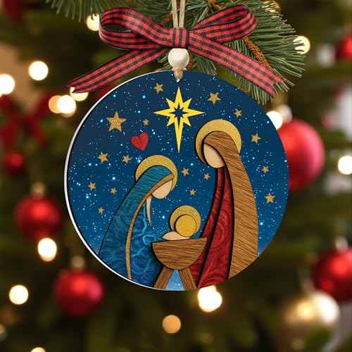 Nativity Christmas Layered 3D Ornament ? Religious Holy Family Ornament with Bethlehem Star, Christian Tree Decoration, Catholic Religious Gifts for Women Men, Christmas Ornaments 2025