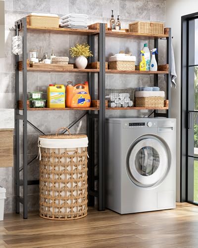 Ecoprsio Rustic Brown Over-The-Toilet Bathroom Storage Rack 3-Tier Organizer with Hooks