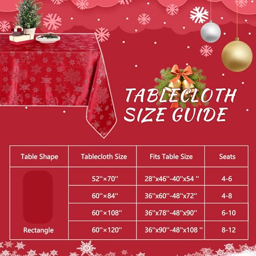 Tegeme Red Snowflake Christmas Tablecloth 60" x 108" Rectangular Winter Decor