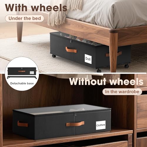Eastherry Under Bed Storage Containers with Wheels - 9.5 Inch, 2 Pack, Black