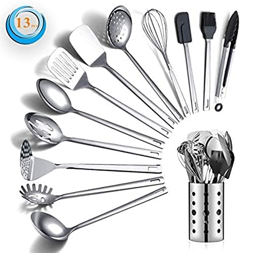 Berglander 13-Piece Stainless Steel Kitchen Utensils Set with Holder - Non-Stick & Heat Resistant