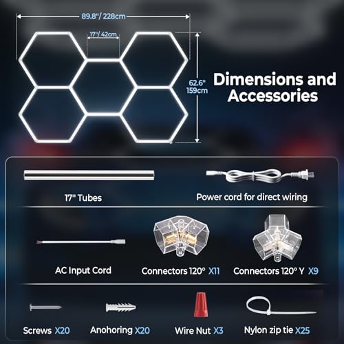 Gardencoin Hexagon LED Garage Light 5 Pack 168W 18000LM 6500K Professional Workshop Lighting