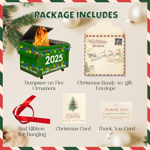 Dumpster Fire Ornament 2025 ? Funny Ornament, Everything is Fine Hanging Decoration, Small Funny Christmas Decor, Hilarious Christmas, Novelty Gag Gift for Friends